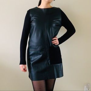 Zara Vegan Leather Knit Shift Dress